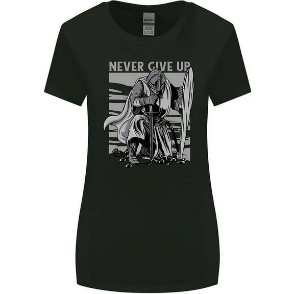 Hot Trending T-Shirt With Teutonic Knight Never Give Up Crusader Gym T-Shirt Design Preview Only