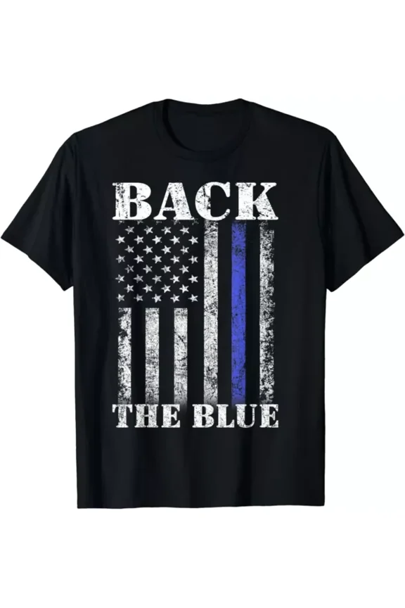 Hot Trending T-Shirt With Thin Blue Line Back The Blue American Flag Police Support Design Preview Only