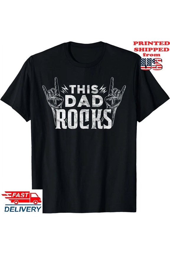 Hot Trending T-Shirt With This Dad Rocks Rock N Roll Heavy Metal Fathers Day T-Shirt, Unisex Tee Design Preview Only