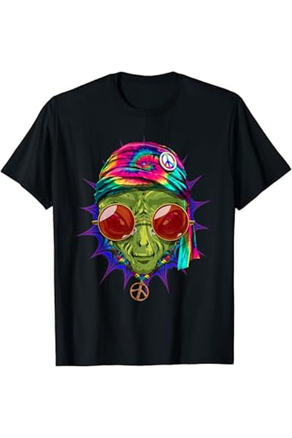 Hot Trending T-Shirt With Tie Dye Hippie Alien Hippiness Peace Love Alien T-Shirt Design Preview Only