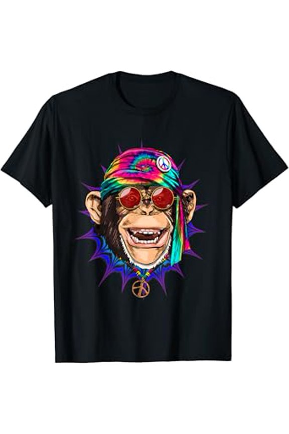 Hot Trending T-Shirt With Tie Dye Hippie Monkey Hippiness Peace Love Monkey T-Shirt Design Preview Only