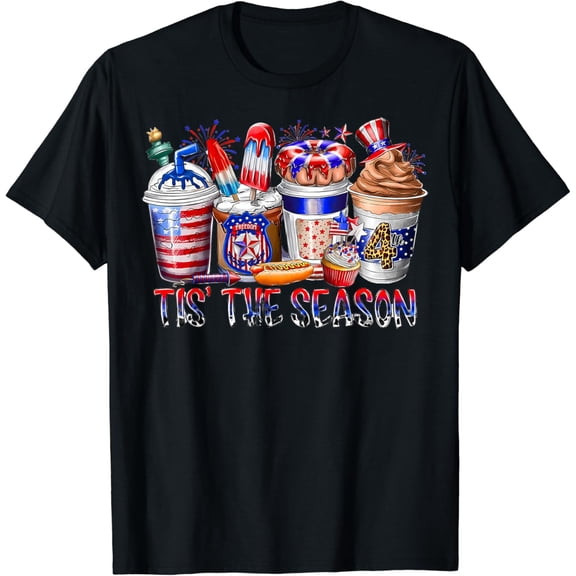 Hot Trending T-Shirt With Tis The Season With Coffee Cups America Flag 4Th Of July T-Shirt Design Preview Only