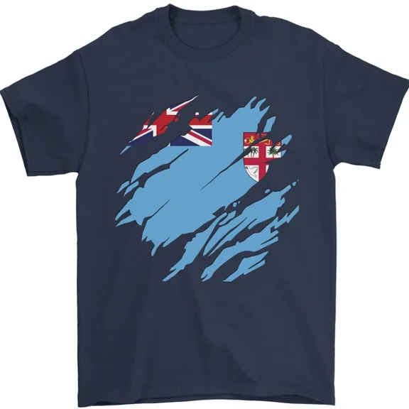 Hot Trending T-Shirt With Torn Fiji Flag Fijian Day Football T-Shirt Design Preview Only