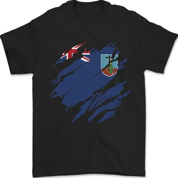 Hot Trending T-Shirt With Torn Flag Montserrat T-Shirt Design Preview Only