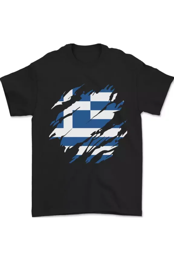 Hot Trending T-Shirt With Torn Greece Flag Greek Day Football T-Shirt Design Preview Only