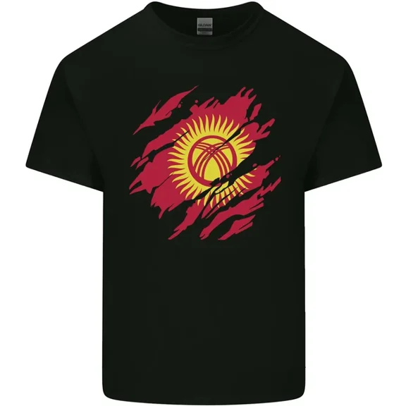 Hot Trending T-Shirt With Torn Kyrgyzstan Flag Kyrgyz Day Football T-Shirt Design Preview Only