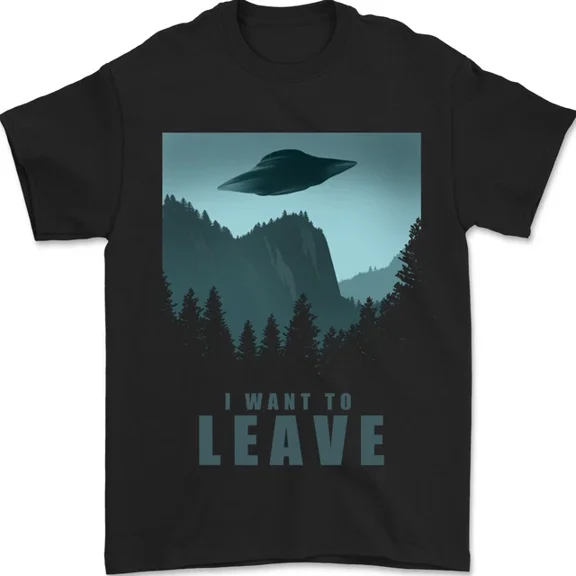Hot Trending T-Shirt With Ufo I Want Leave Funny Alien Anti Social T-Shirt Design Preview Only