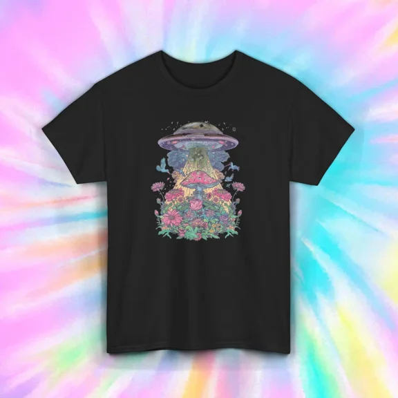 Hot Trending T-Shirt With Ufo Mushroom Shirt Psychedelic Alien Fantasy Trippy Art Graphic Design Preview Only