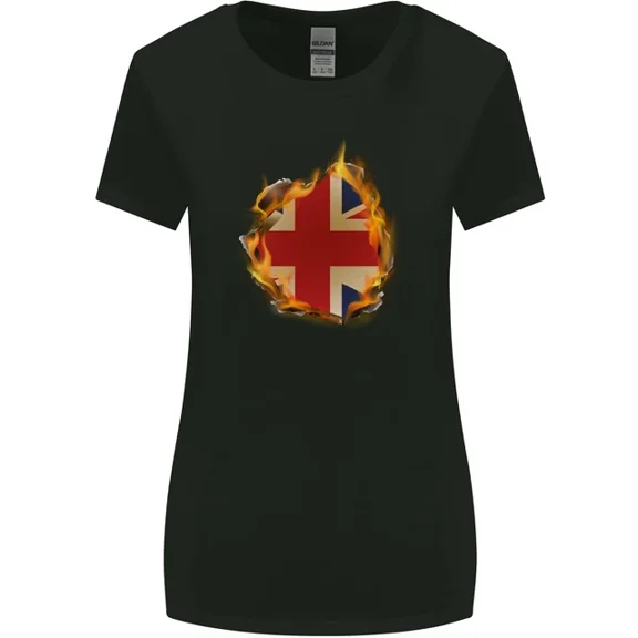 Hot Trending T-Shirt With Union Jack Flag Fire Effect Great Britain T-Shirt Design Preview Only