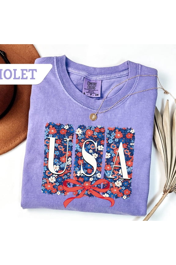 Hot Trending T-Shirt With Usa Coquette, American Flowers, Cute Women For 4Th Of July, Free, Usa Women Design Preview Only