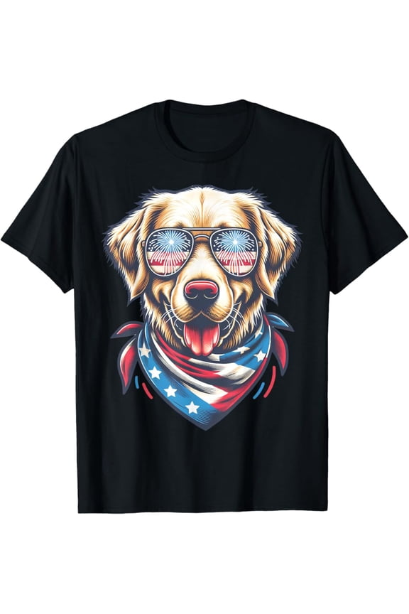Hot Trending T-Shirt With Usa Fireworks Themed Golden Retriever T-Shirt Design Preview Only