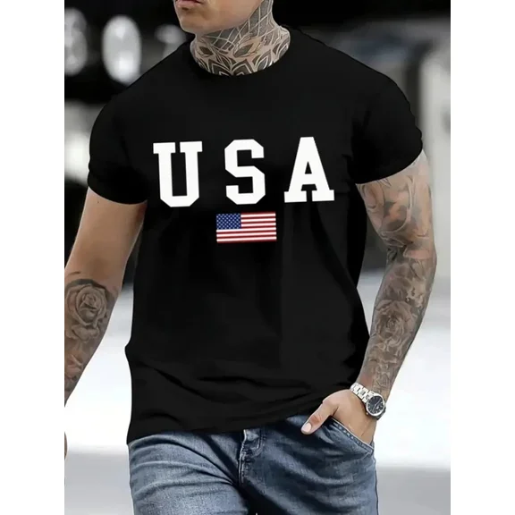 Hot Trending T-Shirt With Usa Mens Tshirt Comfortable Crew Neck Casual Cotton Shortsleeves Soft Breathable