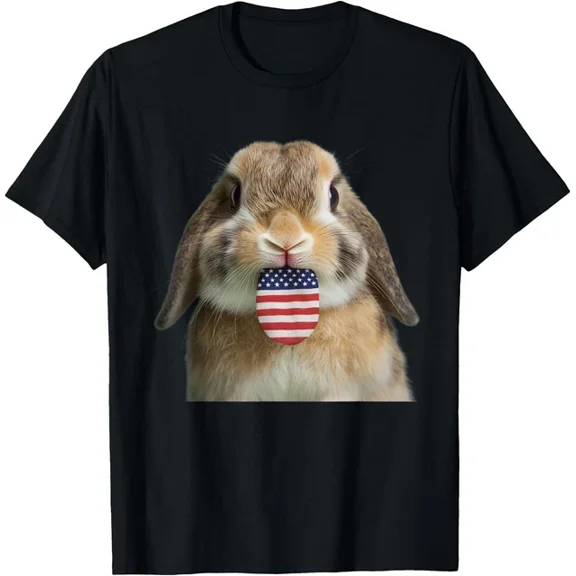 Hot Trending T-Shirt With Usa Tongue American Flag Funny Rabbit T-Shirt Design Preview Only