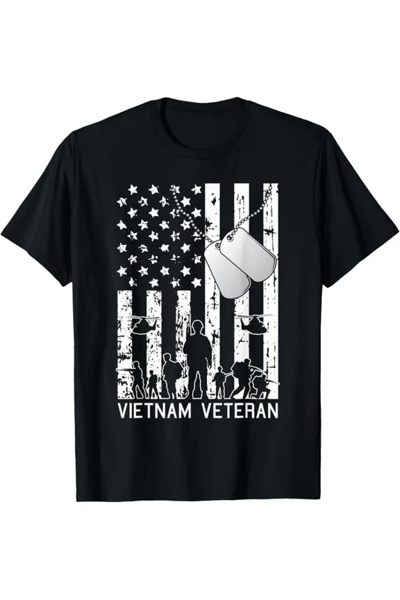 Hot Trending T-Shirt With Vietnam Veteran Cool American Flag Military Army Soldier Design Preview Only