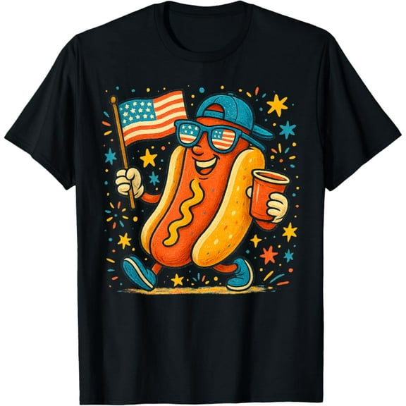 Hot Trending T-Shirt With Vintage 4Th Of July Hotdog Patriotic Funny 4Th Of July T-Shirt Design Preview Only