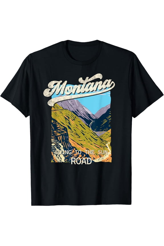 Hot Trending T-Shirt With Vintage Going To The Sun Road Montana Mt Big Sky Country Tee T-Shirt Design Preview Only