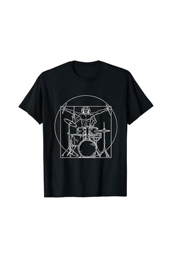 Hot Trending T-Shirt With Vitruvian Man Drums Music Da Vinci Dummer Gift T-Shirt Design Preview Only