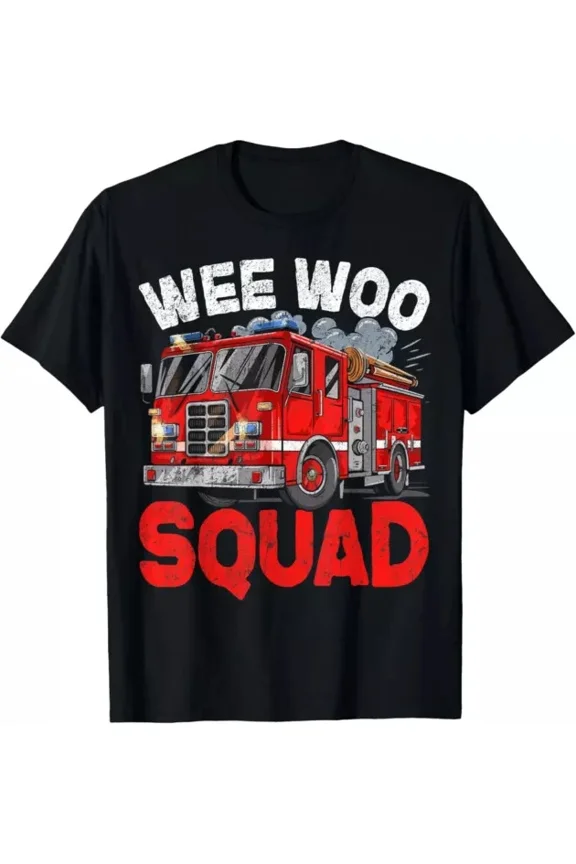 Hot Trending T-Shirt With Wee Woo Squad Funny Firefighter Fire Truck Fireman Men Women Design Preview Only