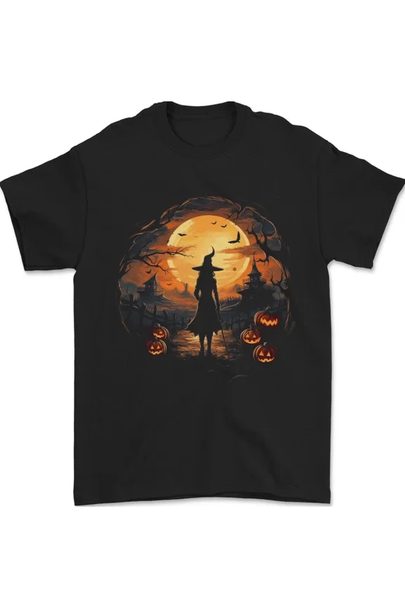 Hot Trending T-Shirt With Witch Halloween Sunset T-Shirt Design Preview Only