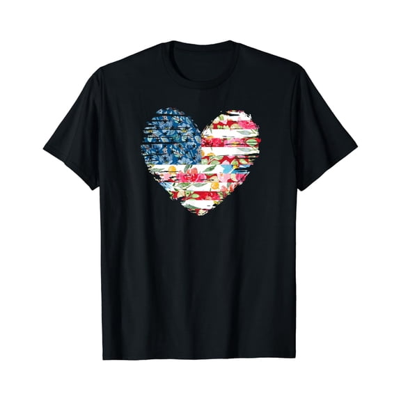 Hot Trending T-Shirt With Womens 4Th Of July Shirt American Flag Floral Heart Gift T-Shirt Design Preview Only
