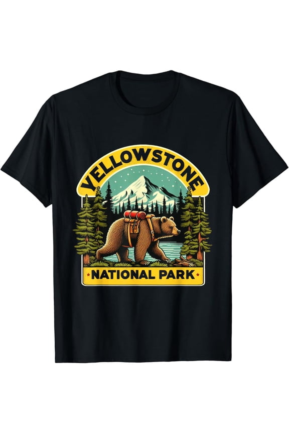 Hot Trending T-Shirt With Yellowstone National Park Hiking Bear Retro National Parks T-Shirt Design Preview Only