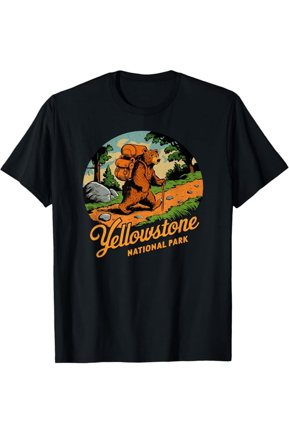 Hot Trending T-Shirt With Yellowstone Us National Park Vintage Hiking Souvenir T-Shirt Design Preview Only