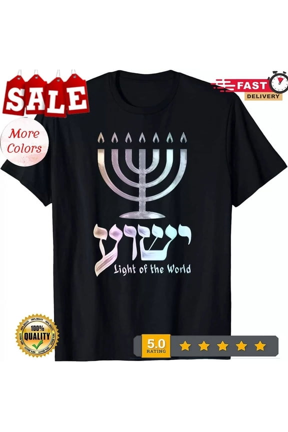 Hot Trending T-Shirt With Yeshua Light Of The World Hebrew Menorah Hoodie Design Preview Only