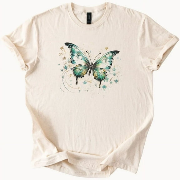 Hot Trending Teal Butterfly Floral Tee Nature Graphic Shirt Design Preview Only