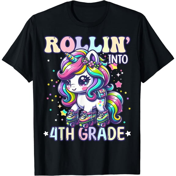 Hot Trending Tee With 4Th Grade Back To School First Day Girls Rollin Unicorn T-Shirt