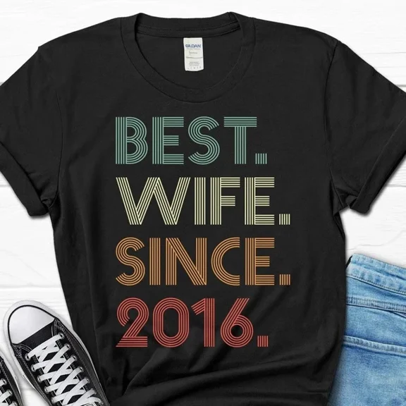Hot Trending Tee With 9Th Wedding Anniversary Gift For Wife, Best Wife Since 2016 Shirt, 9 Year Wed...