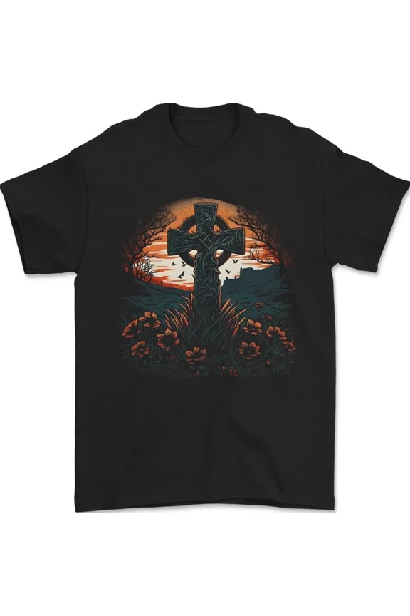Hot Trending Tee With A Celtic Cross At Sunset Gothic Mens Womens S-5Xl T-Shirt