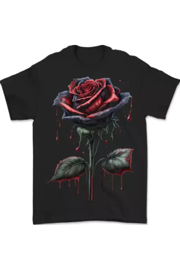Hot Trending Tee With A Gothic Rose Dripping With Blood Goth Mens Womens S-5Xl T-Shirt
