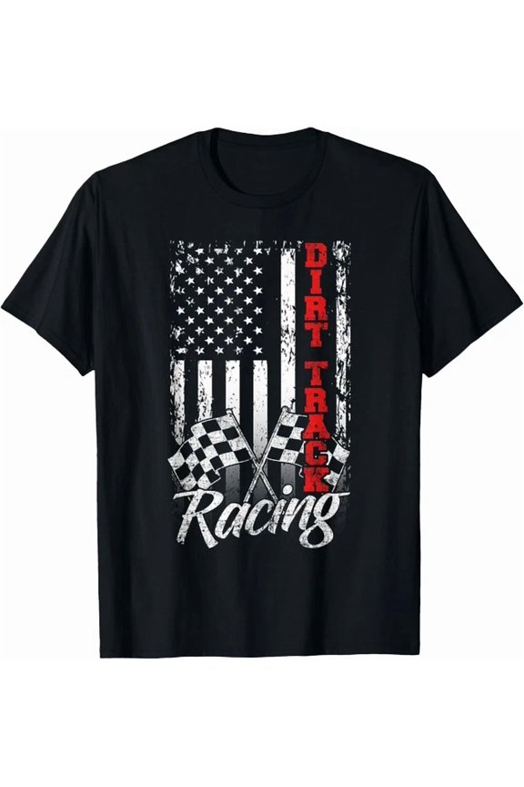 Hot Trending Tee With American Flag Dirt Track Racing Car Bike Driver Racer Gift Unisex T-Shirt