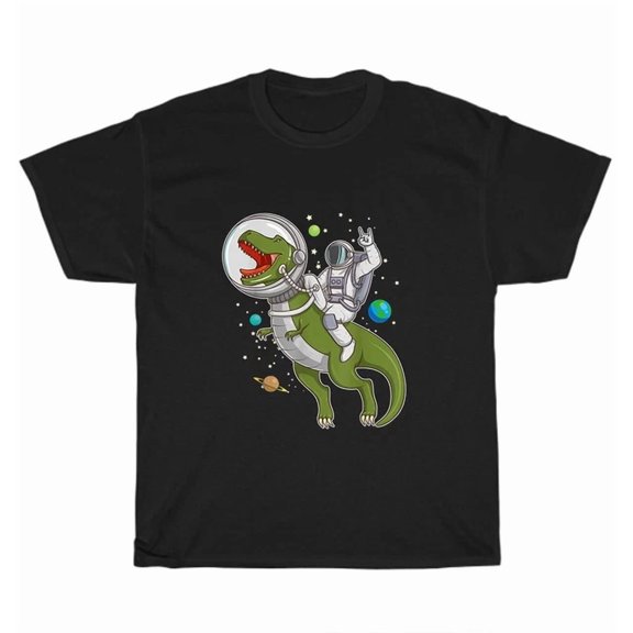 Hot Trending Tee With Astronaut Riding Dinosaur Astro Space T-Shirt Unisex Tee Gift S-5Xl New