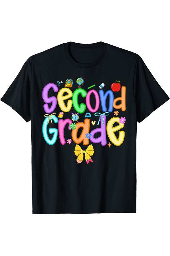 Hot Trending Tee With Back To School Second Grade Girls Bow 2Nd Grade Teachers Bow T-Shirt