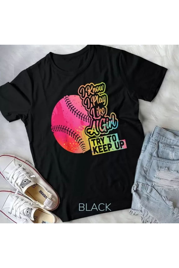 Hot Trending Tee With Baseball Women Gift Team Play Like A Girl Softball T-Shirt Unisex T-Shirt