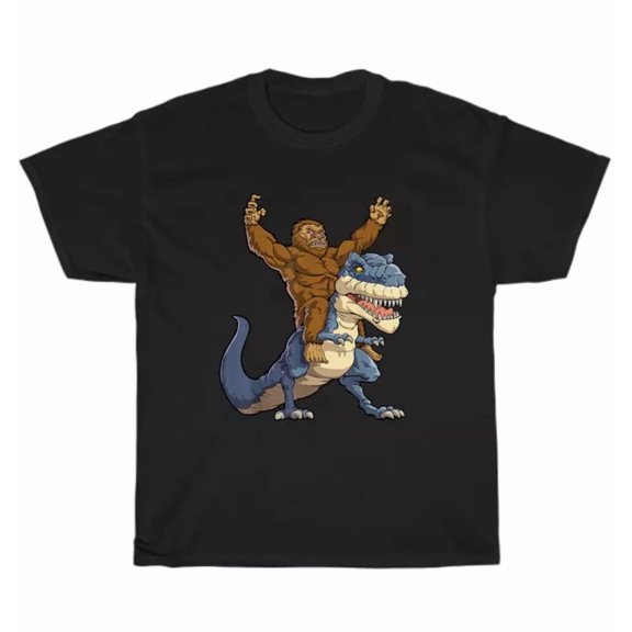 Hot Trending Tee With Bigfoot Riding Dinosaur Sasquatch Animal T-Shirt Unisex Tee Gift S-5Xl New