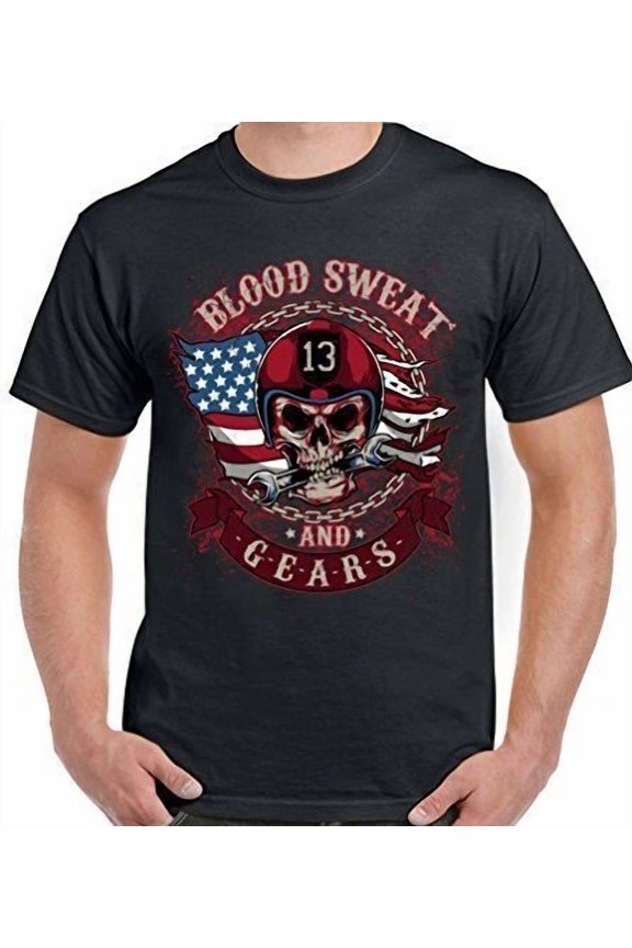 Hot Trending Tee With Biker T-Shirt Blood Sweat And Gears Mens Womens American Motorbike Bike
