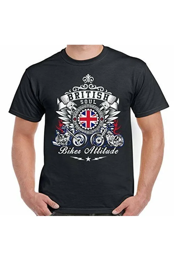 Hot Trending Tee With Biker T-Shirt British Soul Biker Attitude Mens Womens Motorbike Motorcycle Tee