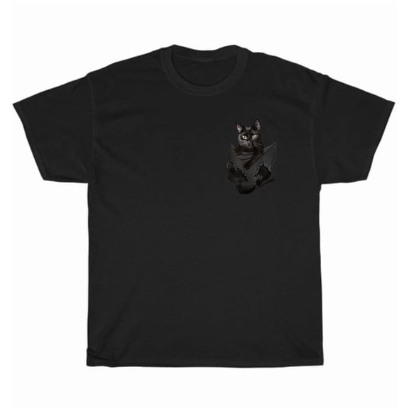 Hot Trending Tee With Black Cat In Pocket Kitten Face Cats Pet Kitten Animal Lover T-Shirt Unisex Gift