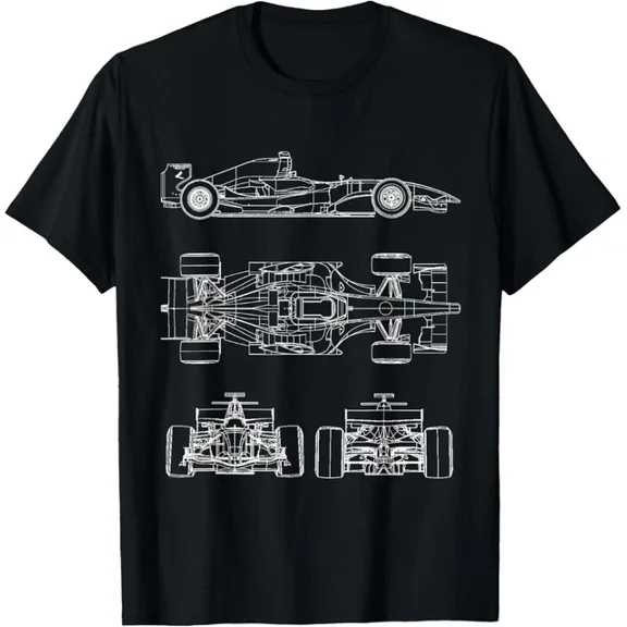Hot Trending Tee With Blueprint Racing Car Formula Project Front Back Side View Gift Unisex T-Shirt