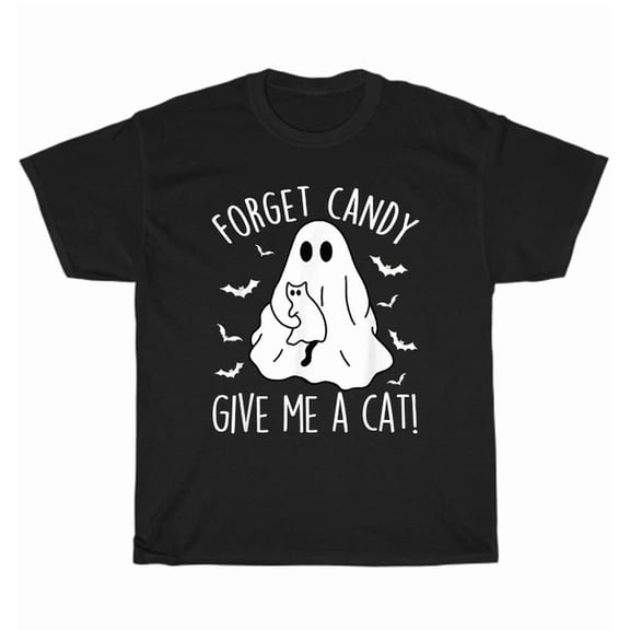 Hot Trending Tee With Boo Ghost Black Cat Forget Candy Give Me Cat T-Shirt Unisex Gift
