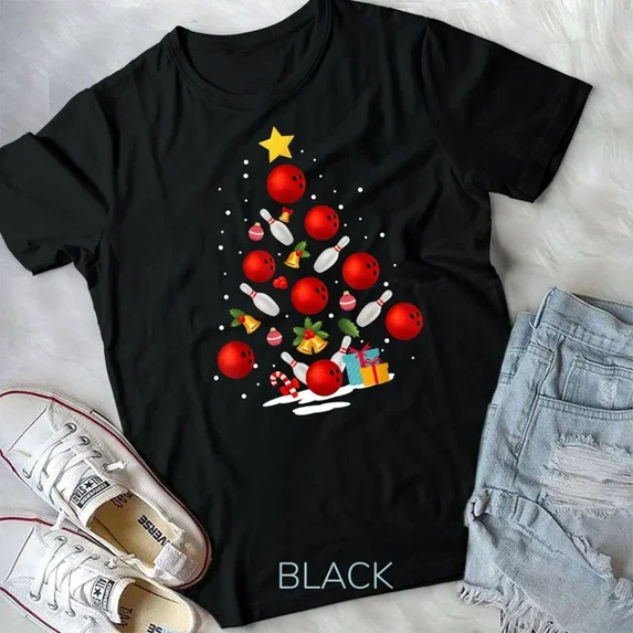 Hot Trending Tee With Bowling Tree Lights Xmas Gifts For Men Women Unisex T-Shirt
