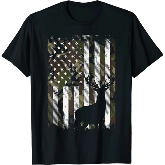 Hot Trending Tee With Camo Us Flag Deer Elk Buck Camoflage Hunting Hunter Unisex S-5Xl T-Shirt