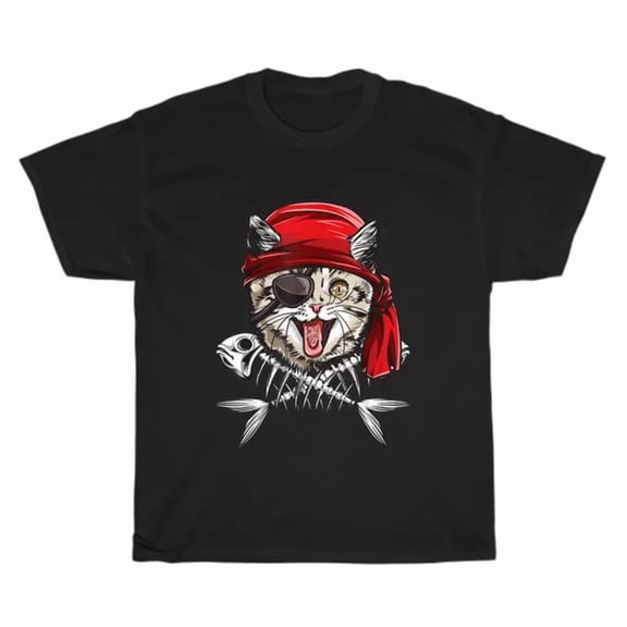 Hot Trending Tee With Cat Pirate Flag Skull Cats Kitten Pet Lover T-Shirt Unisex Tee Gift New