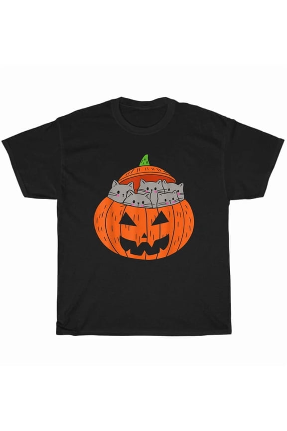 Hot Trending Tee With Cats Pumpkin Carved Jack O Lantern Cat Costume T-Shirt Kitten Tee Gift