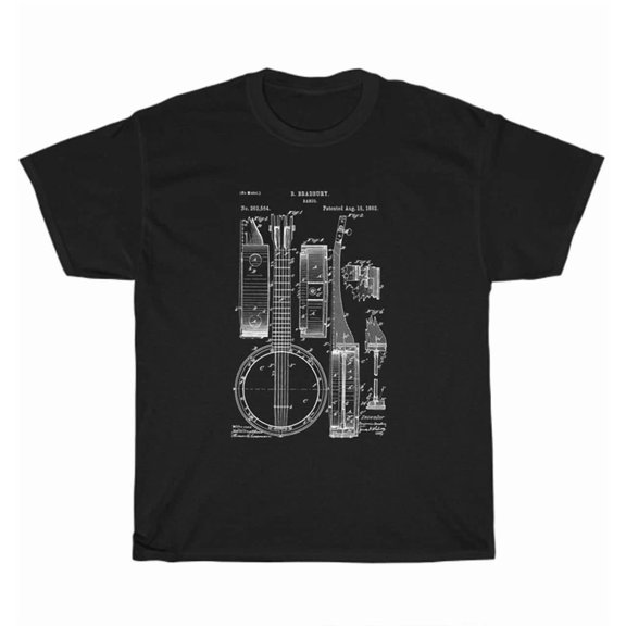 Hot Trending Tee With Classic Vintage Patent Print 1882 Banjo Player Musical Instrument Gift T-Shirt