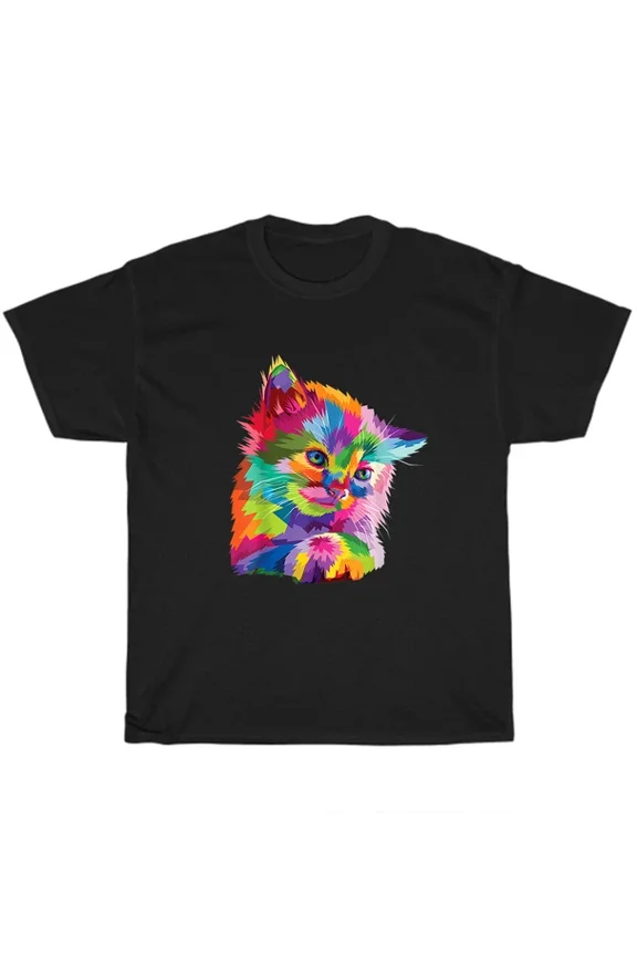 Hot Trending Tee With Colorful Cat'S Head Pop Art Style Cat Kitten Pet Lover T-Shirt Unisex Tee Gift