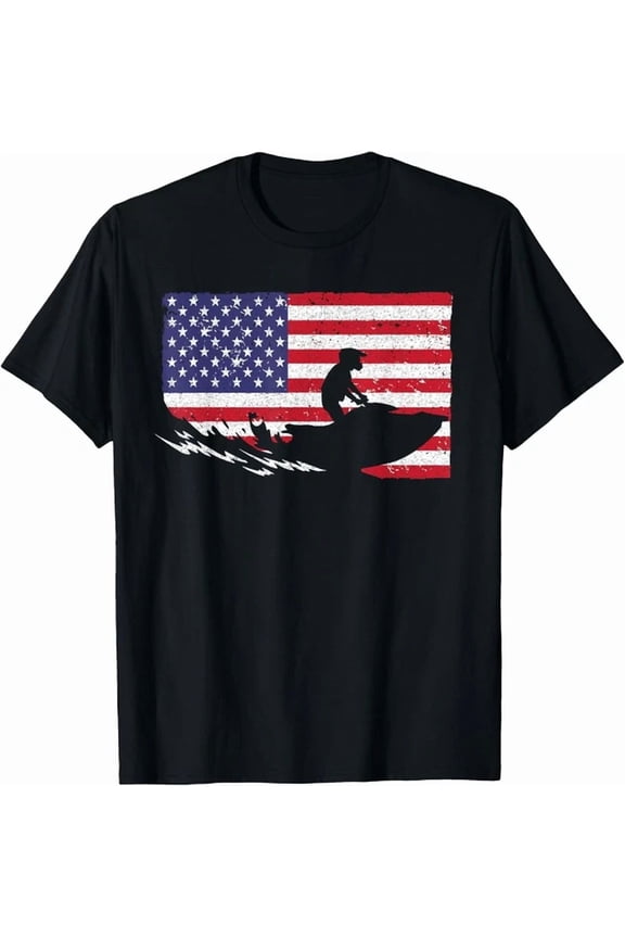Hot Trending Tee With Cool Jet Ski For Men Women Skiers Us American Flag Skiing Gift Unisex T-Shirt