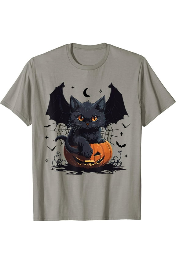 Hot Trending Tee With Cute Black Cat With Bat Wings Jack O Lantern Kitty Unisex S-5Xl T-Shirt